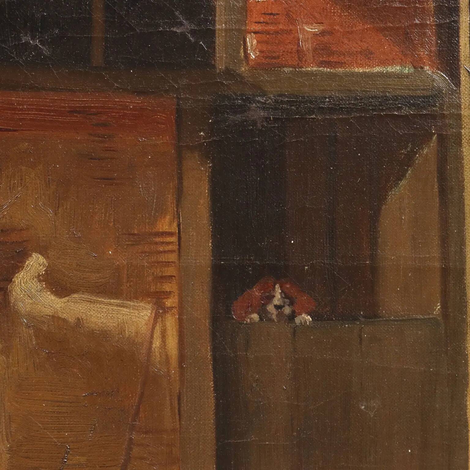 Peinture ancienne scène champêtre, huile sur toile, Europe du Nord '800