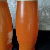 Ancien : paires de vase en verre pâte de verre orange peint