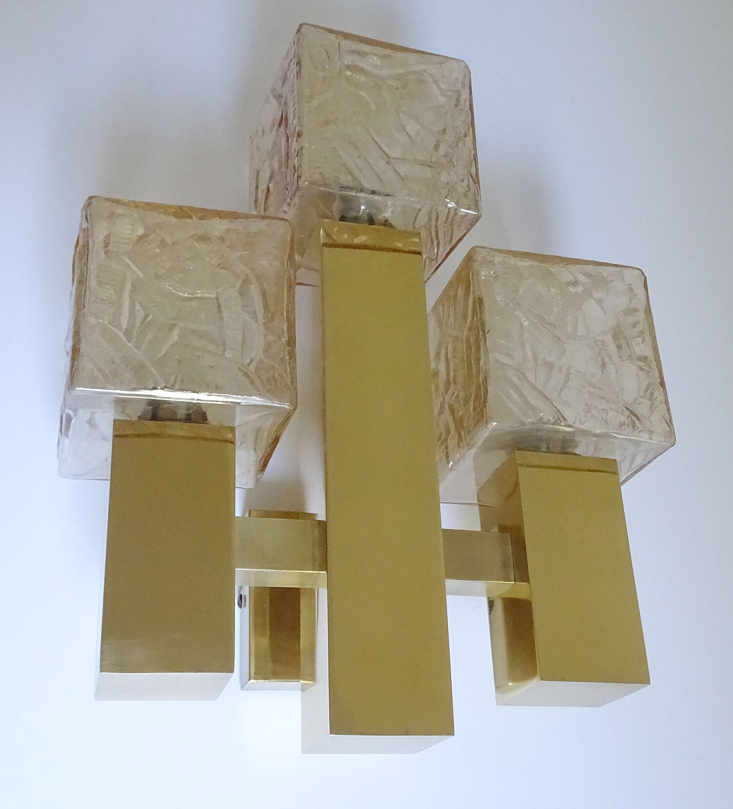 Wall lamp vintage kalmar austria, brass & glass, 70s