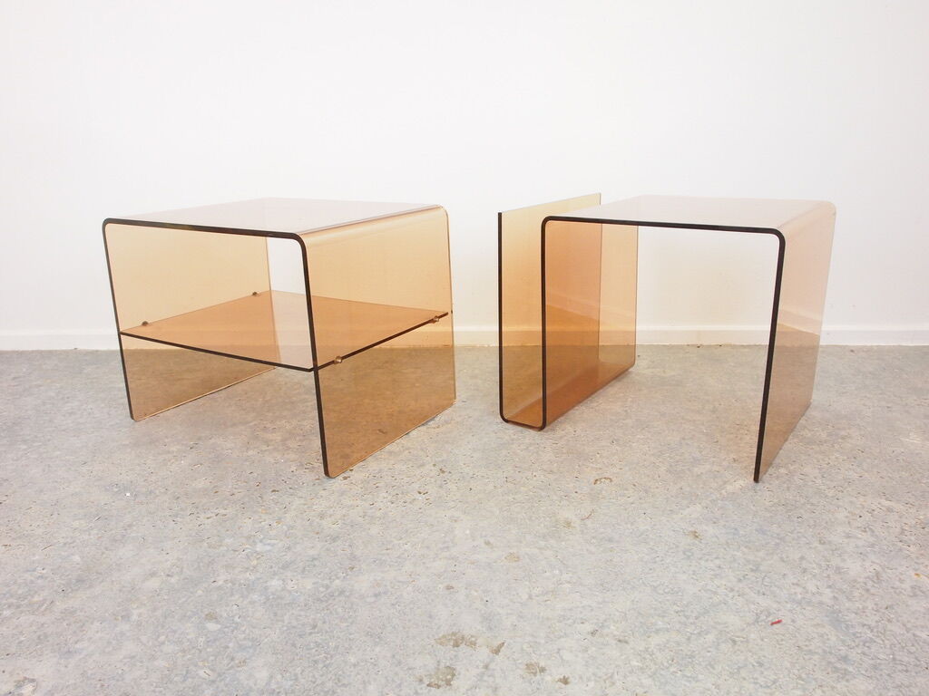 Pair of vintage smoked lucite perspex side tables