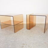 Pair of vintage smoked lucite perspex side tables