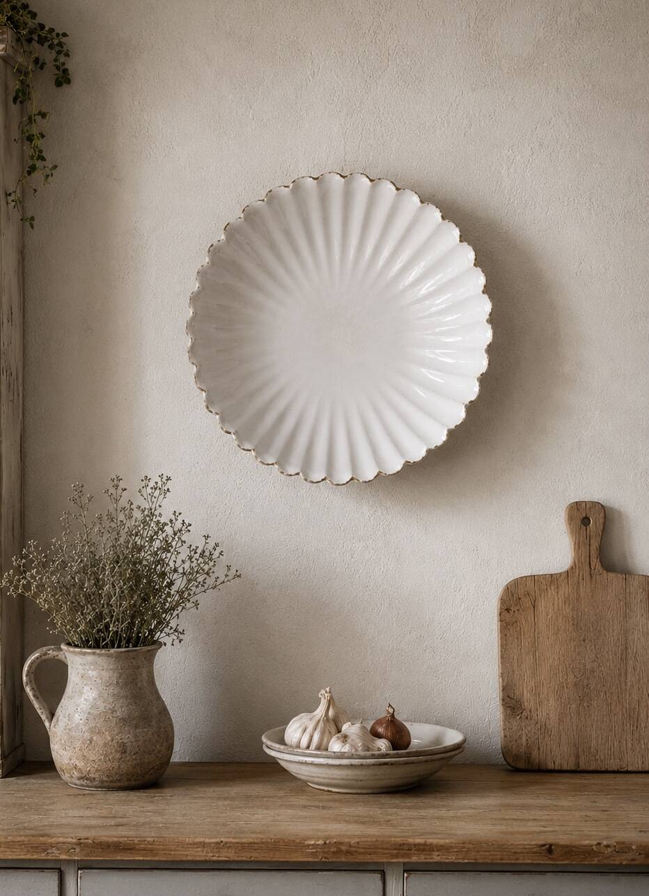 Ancien plat creux en faïence blanche godronnée XIXeme