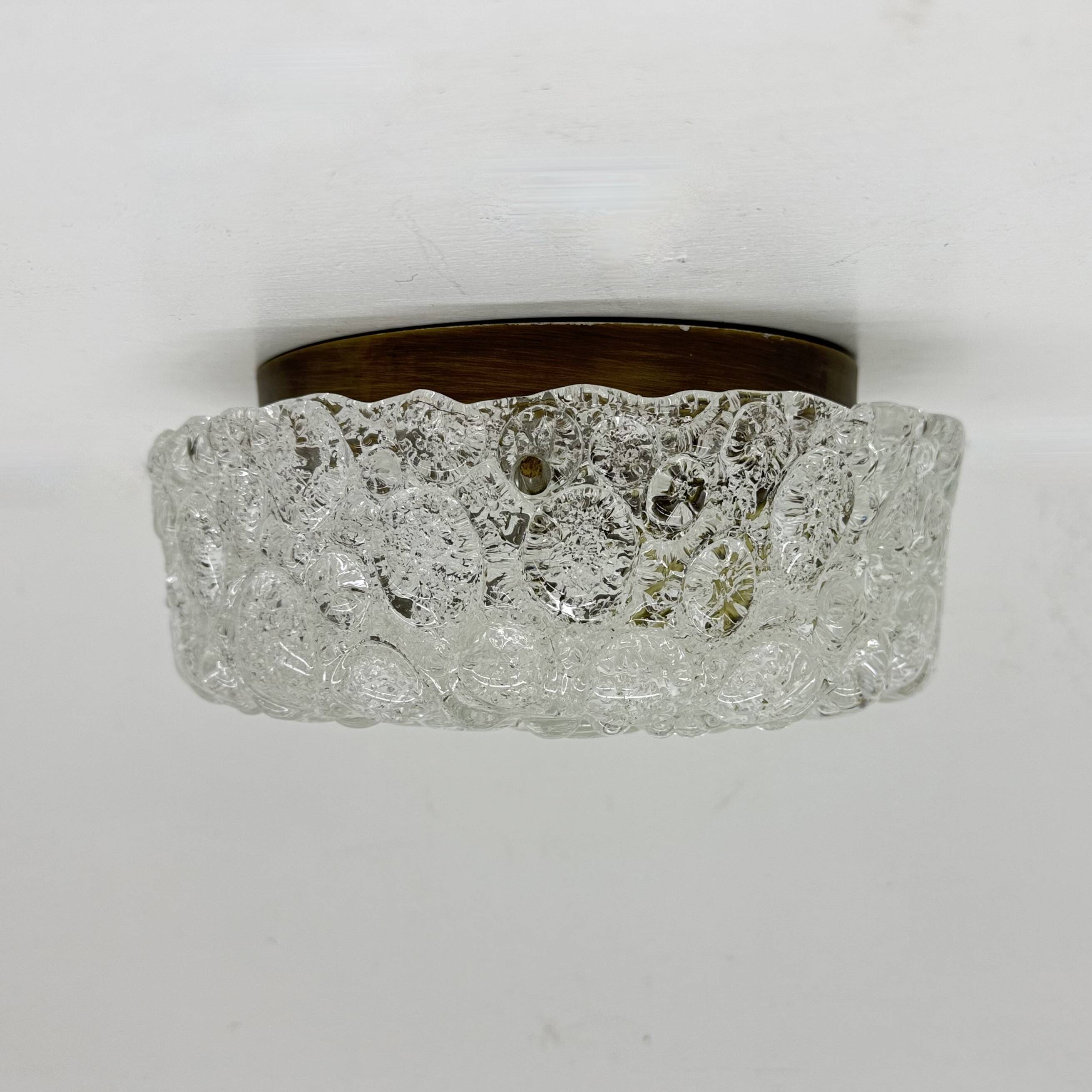 Lampe de plafond en verre Murano à bulles Hillebrand, années 1970, Allemagne
