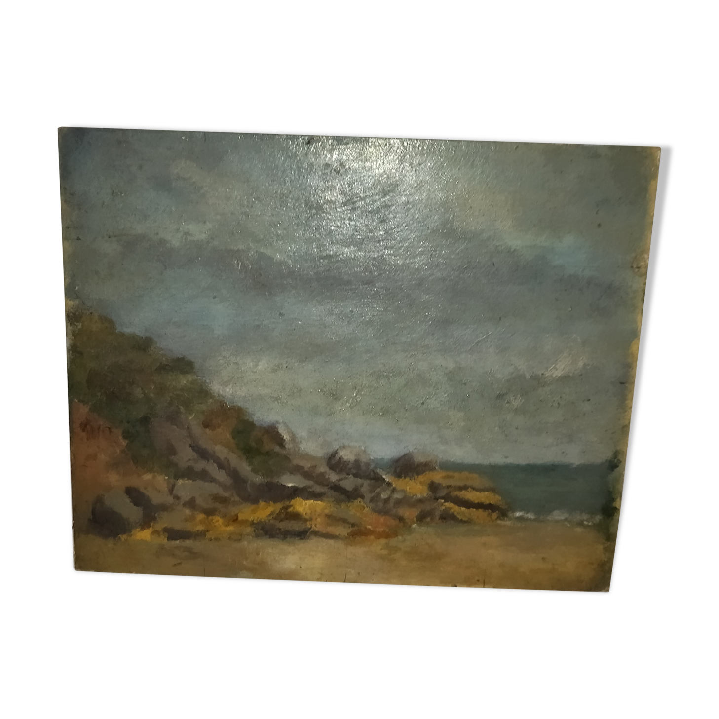 Tableau peinture huile sur carton bord de mer