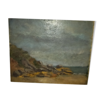 Tableau peinture huile sur carton bord de mer