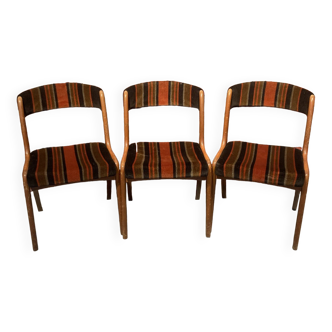 Set of 3 wood and fabric chairs