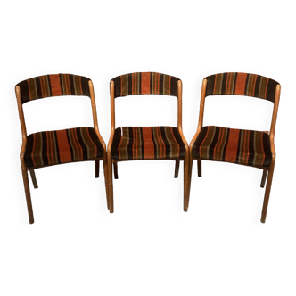 Lot de 3 chaises bois et tissu