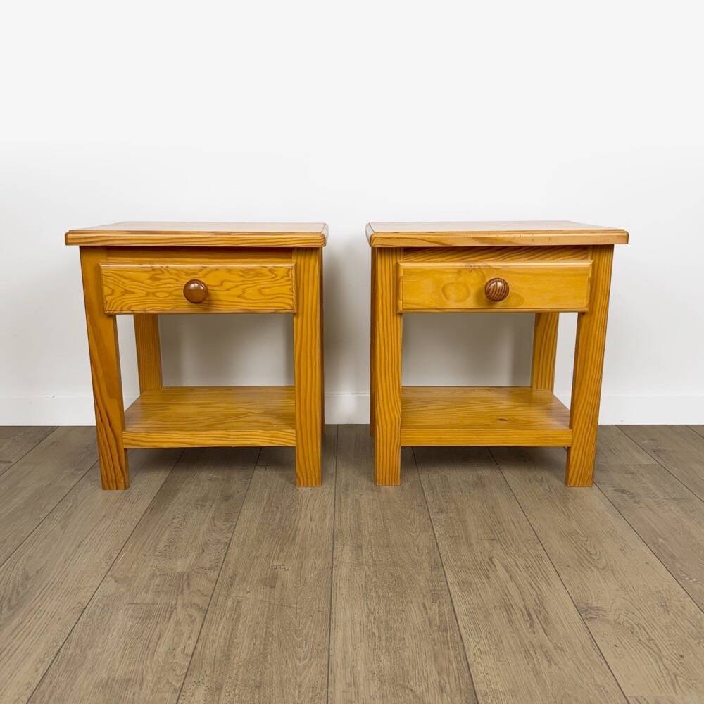 Pair of Swedish solid pine bedside tables from the 1980s