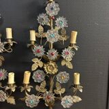 Important Pair of Church or Chapel Wall Lights in Gilded Brass and Glass, Late 19th Century, H 70 Cm