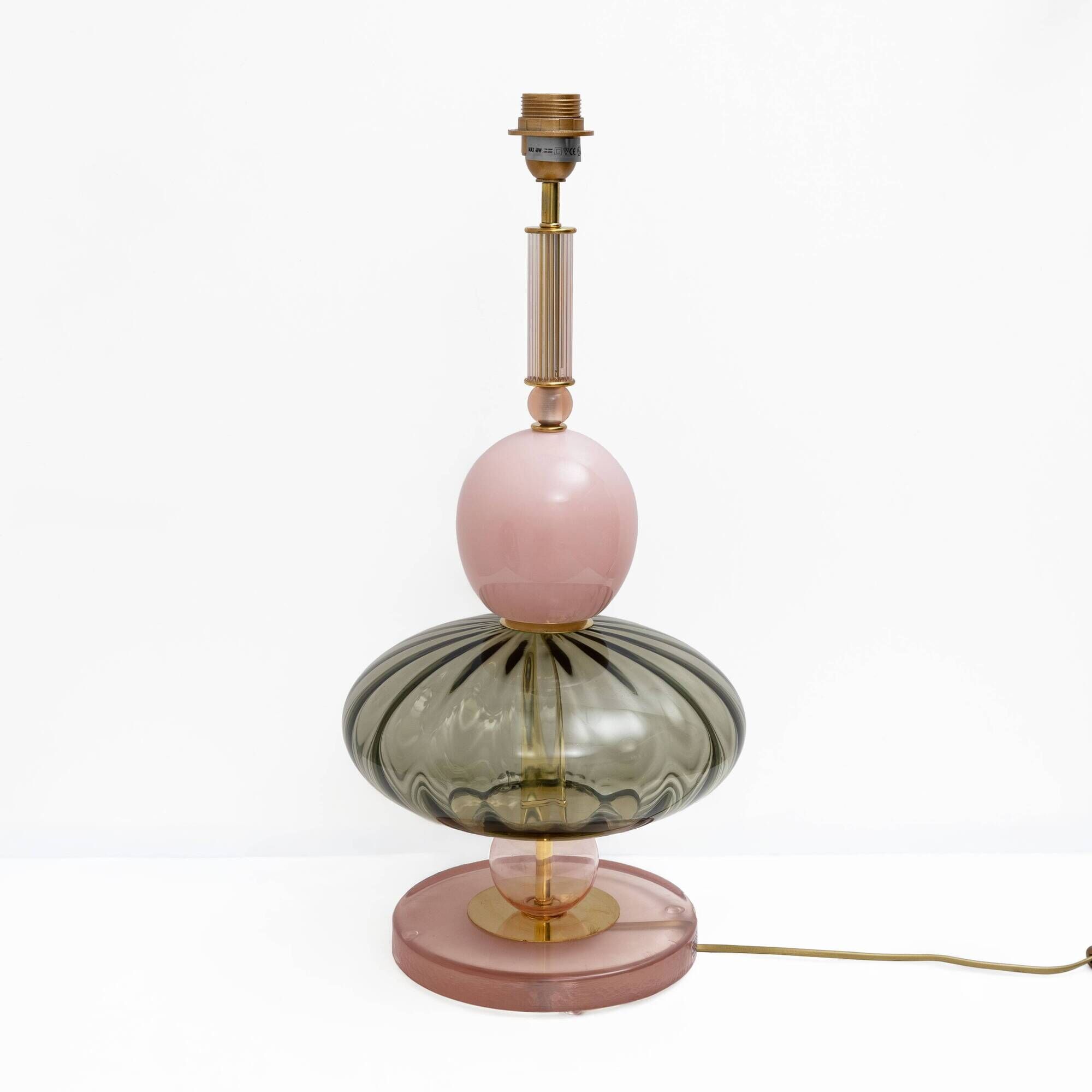 Pair of Geometric Murano Glass Table Lamps in Pink and Green,Sottsass Style