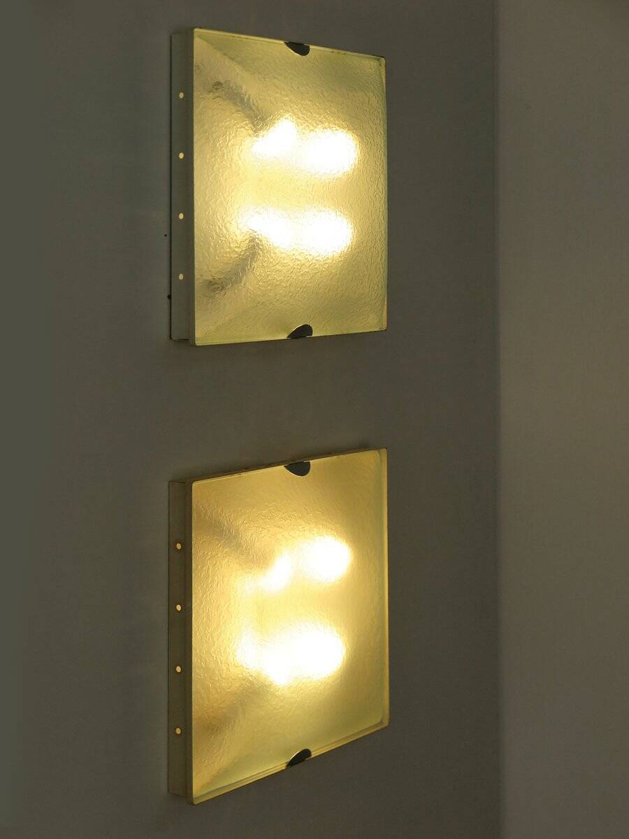 Vintage Italian Metal and Glass Sconces from Fontana Arte, 1960s, Set of 2