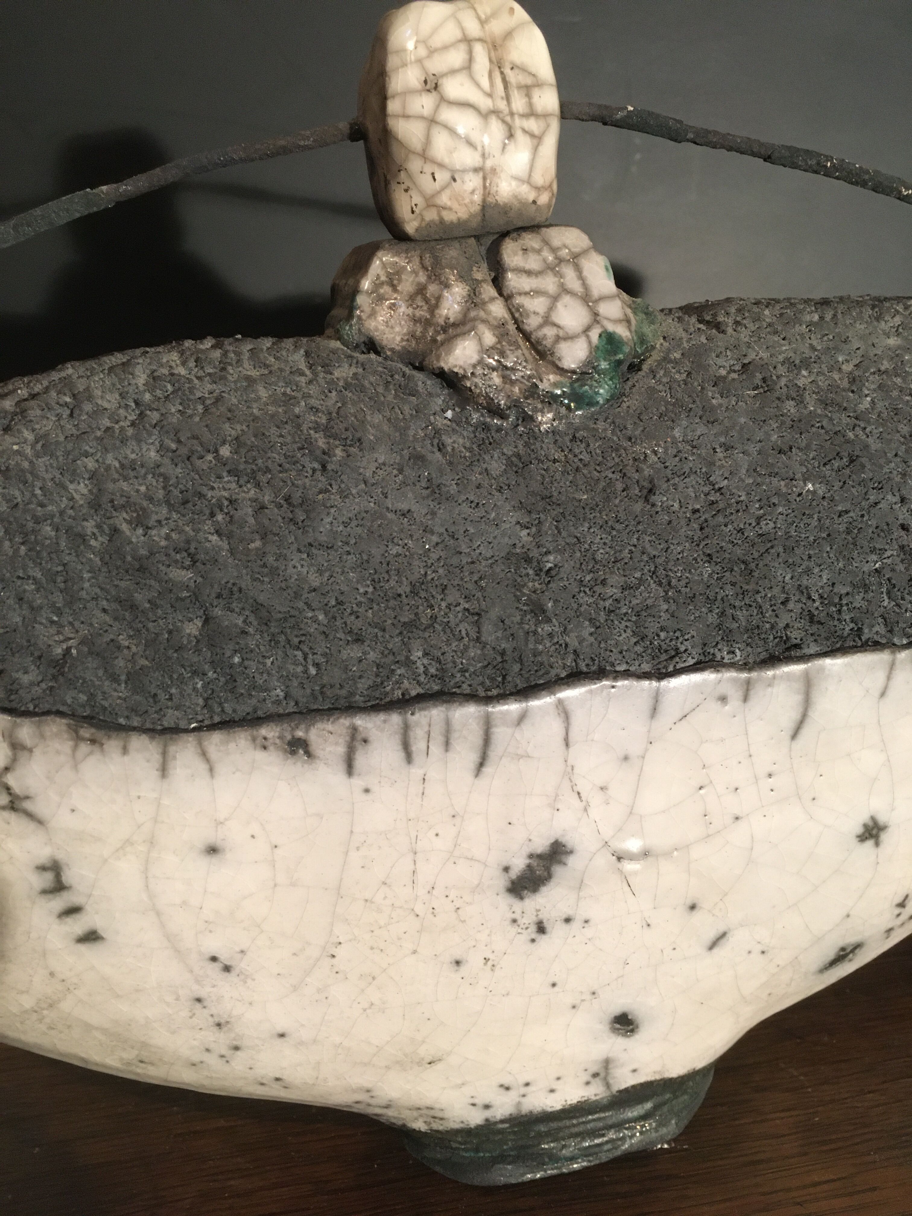 Enamelled ceramic bottle signed