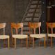 Early 20th century, set of 4 Danish Art Nouveau dining chairs, burl & velvet.