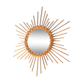 Miroir soleil en rotin vintage des années 60 , 55 x 55 cm