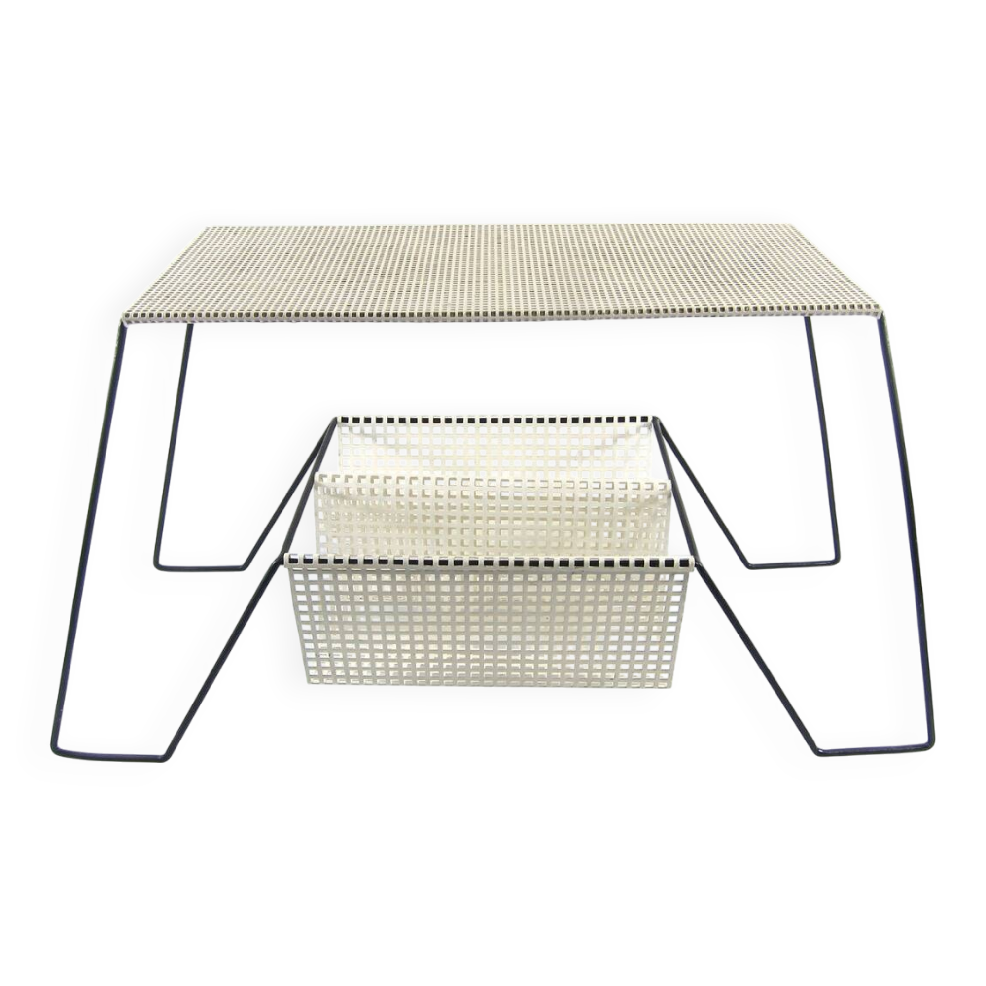 Large Mathieu Mategot style white and black vintage 60s table