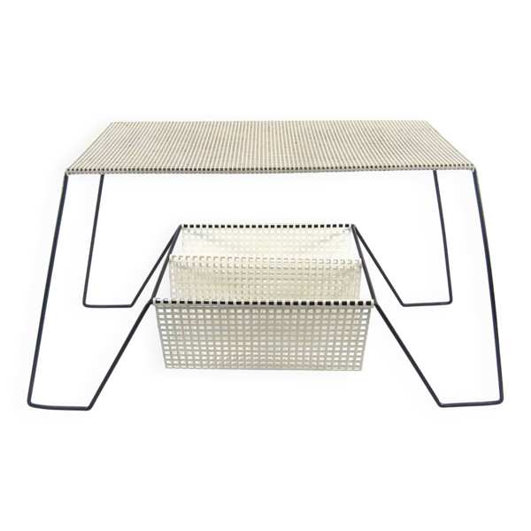 Grande table vintage des années 60 de style Mathieu Mategot en blanc et noir.