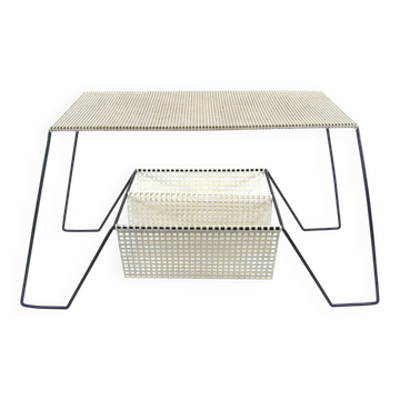 Grande table vintage des années 60 de style Mathieu Mategot en blanc et noir.