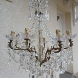 Lustre ancien bronze et cristal 8 branches