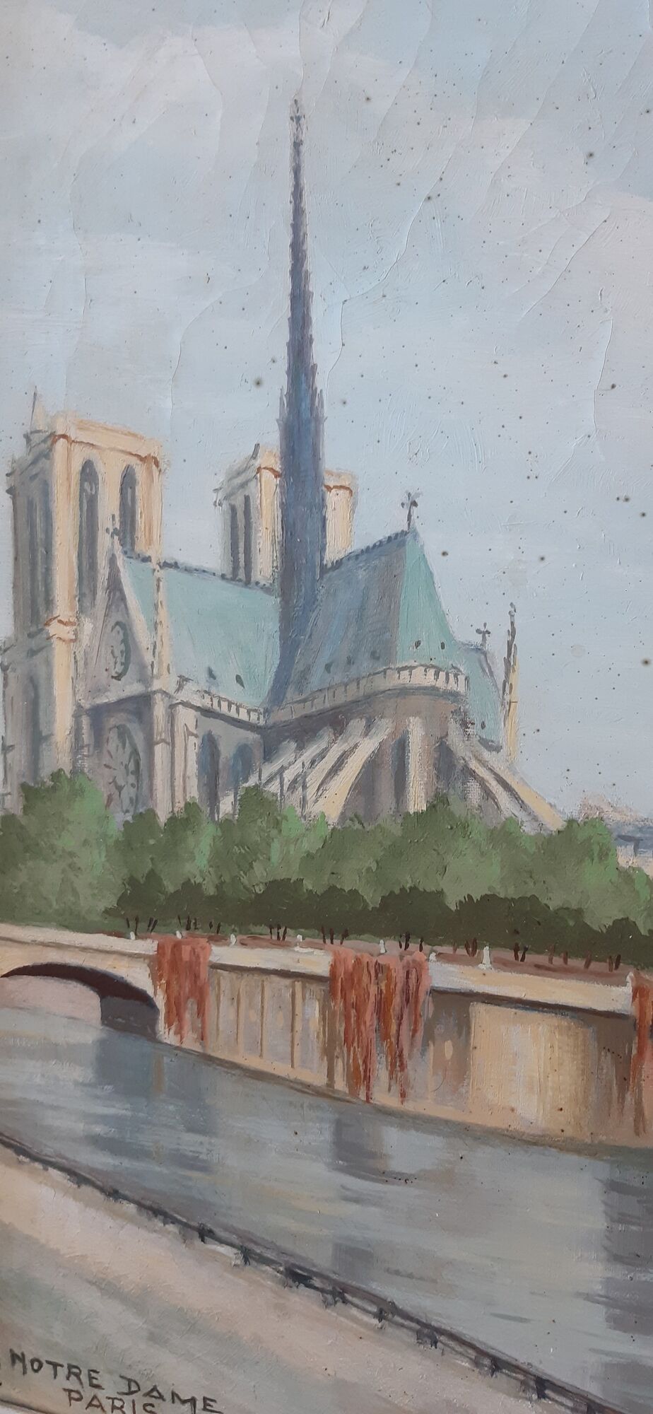 Painting, oil on canvas Paris Notre-Dame 1947 signed Guillemard