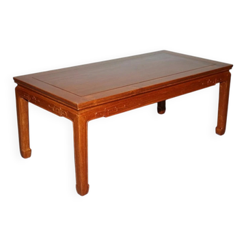 Table Basse Rectangulaire Vintage Orientale en Teck Sculpté, Chine
