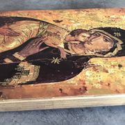 Religious ICON of the Virgin Vladimir Holy Theotokos on wooden support