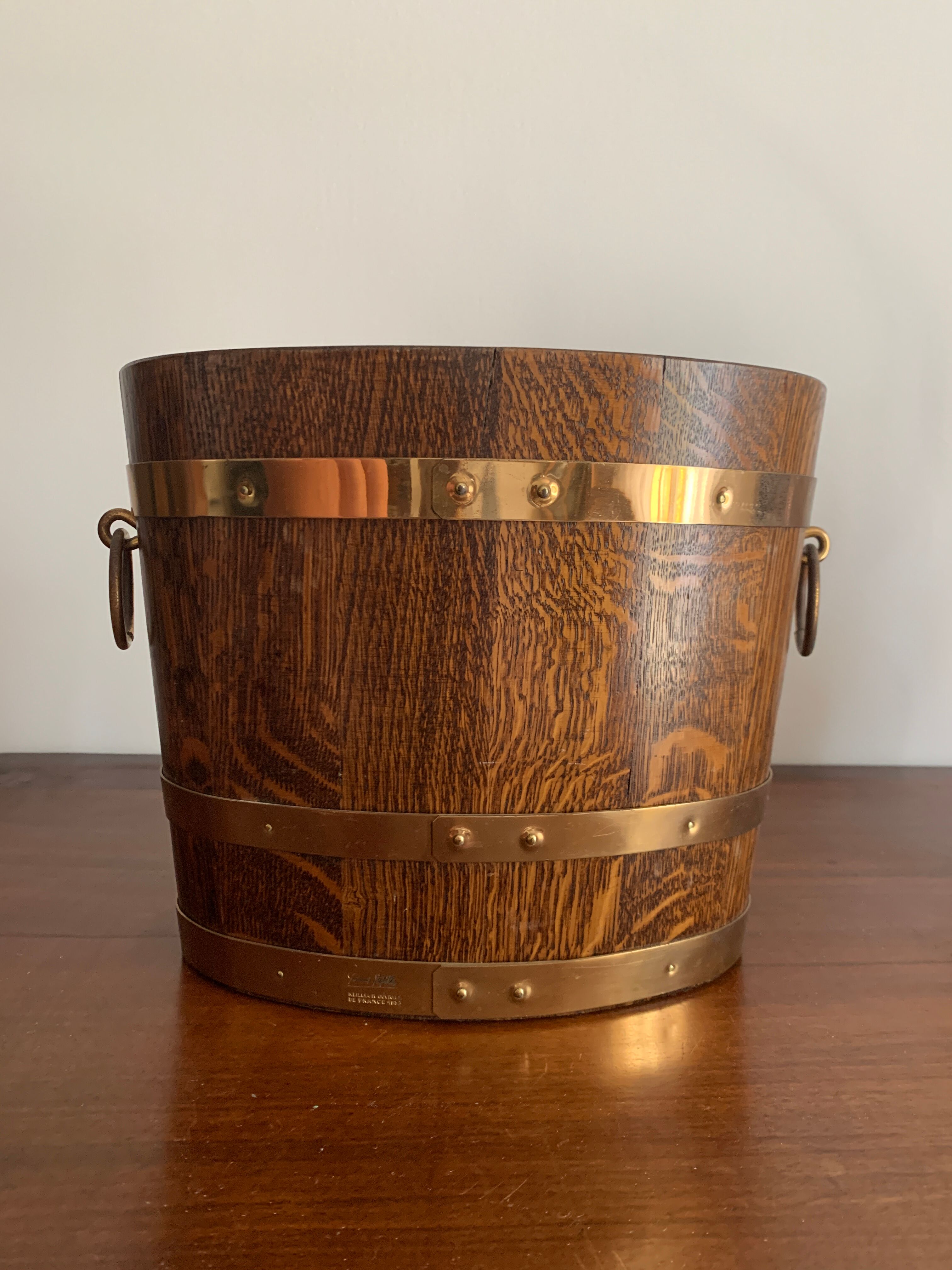 Oak and brass ice bucket Geraud Laffite Meilleur Ouvrier de France 1933