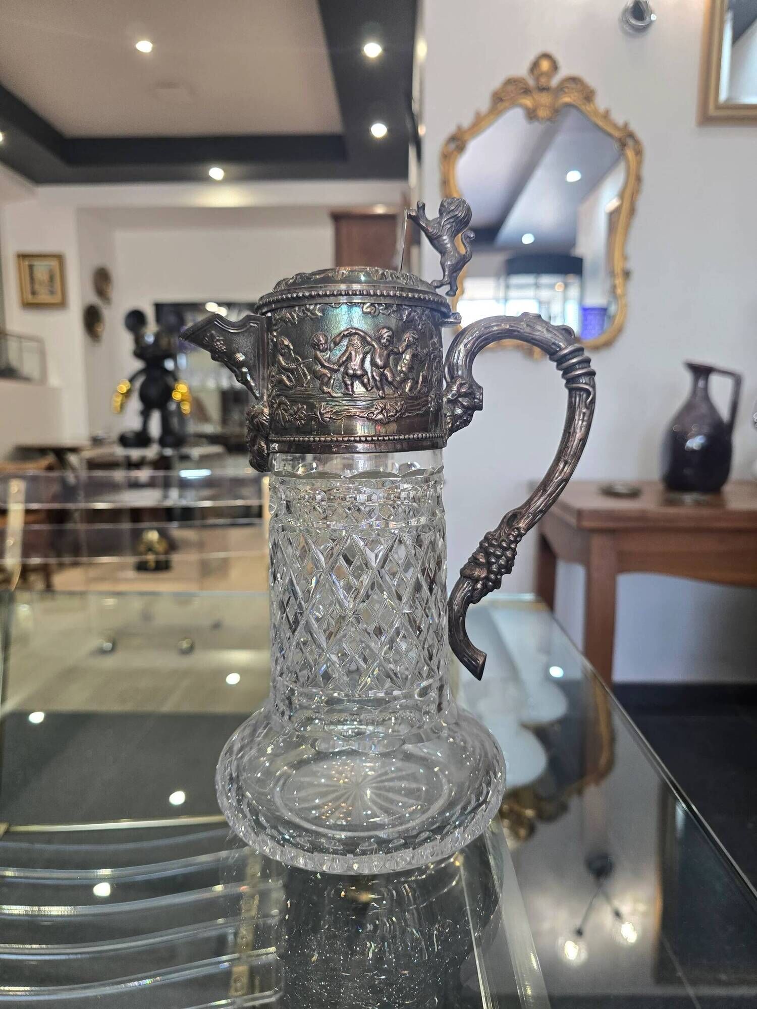 Important cut crystal wine carafe and solid silver 925/1000, Topázio house.