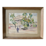 Watercolor painting of the Place de la Madeleine in Paris, 50s