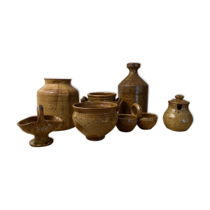 Lot de 7 pots grés pyrité style La Borne