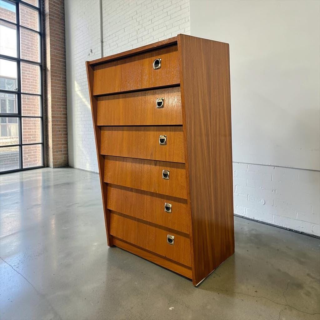 Vintage wooden shoe cabinet / cabinet with drop-down door and chrome accents.