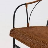 Chaise d'appoint décorative en fer forgé et rotin des années 1970