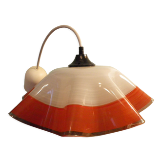 Berlingot pendant lamp from the 60s, white, orange and transparent glass