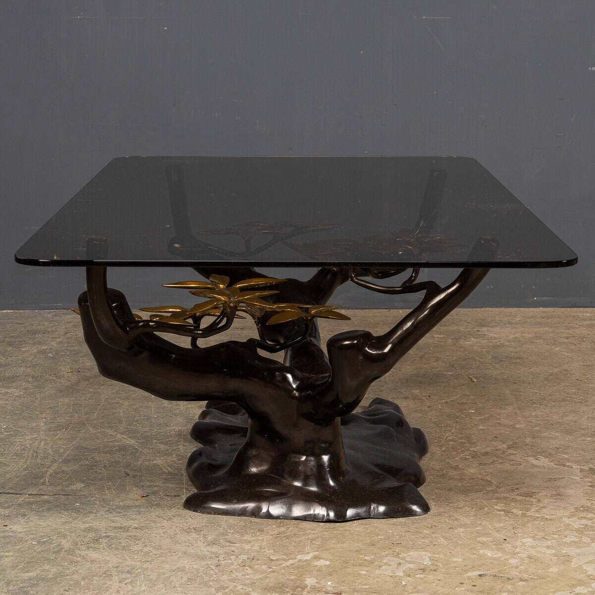 Striking mid 20thc belgian bonsai tree coffee table, willy daro c.1970