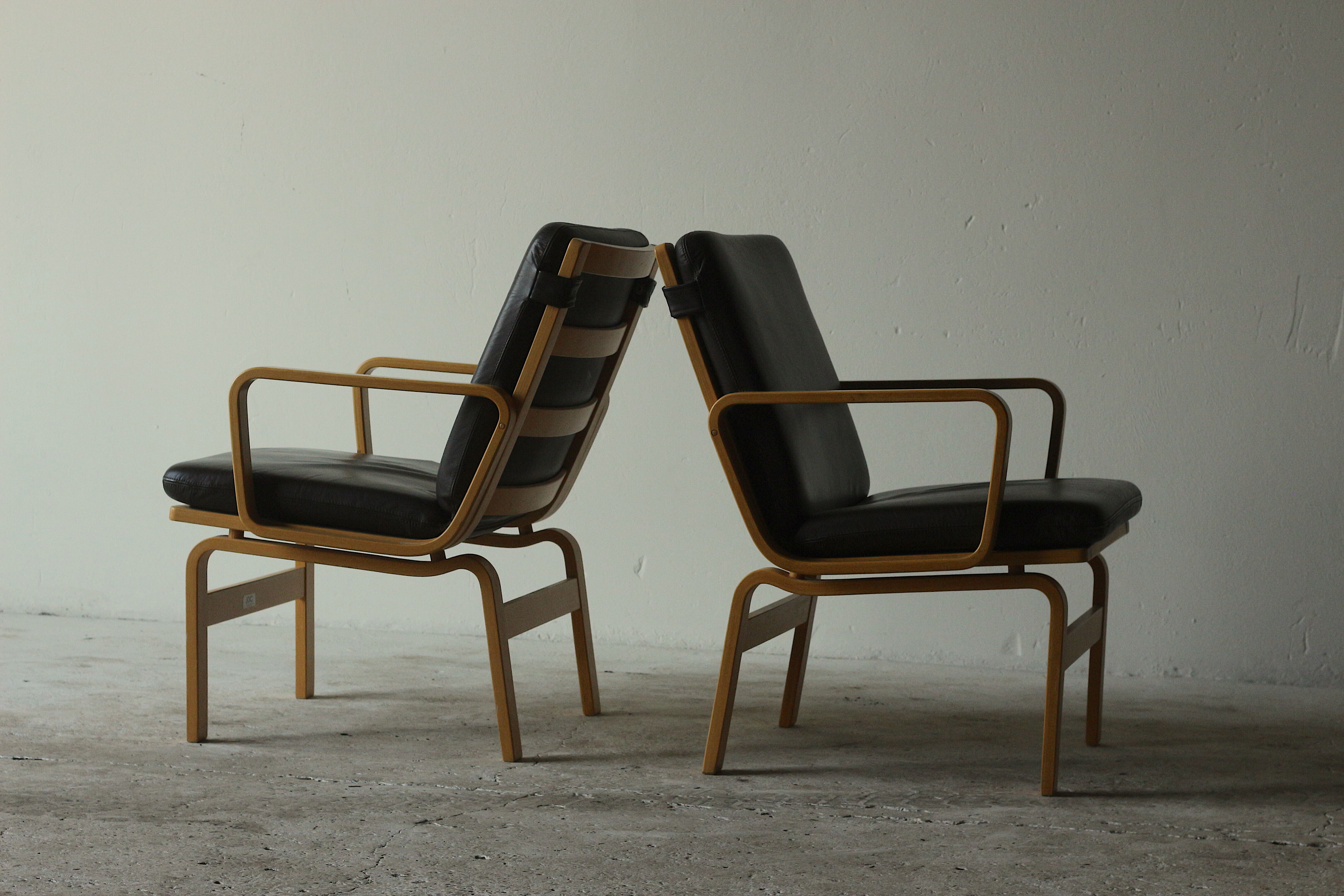 Pair of Mid Century Leather Armchairs by JOC Sweden, 1970's