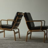 Pair of Mid Century Leather Armchairs by JOC Sweden, 1970's