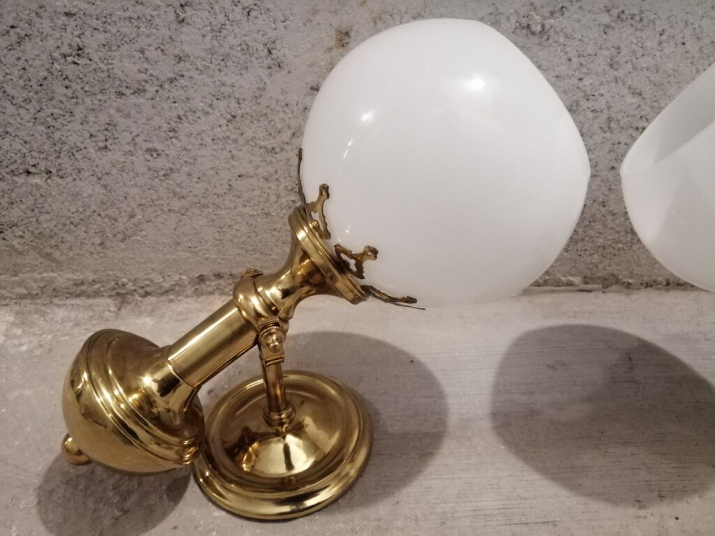 Pair of brass boat swivel appliques - opalin glass globe