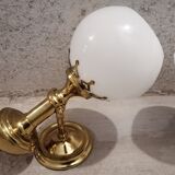 Pair of brass boat swivel appliques - opalin glass globe