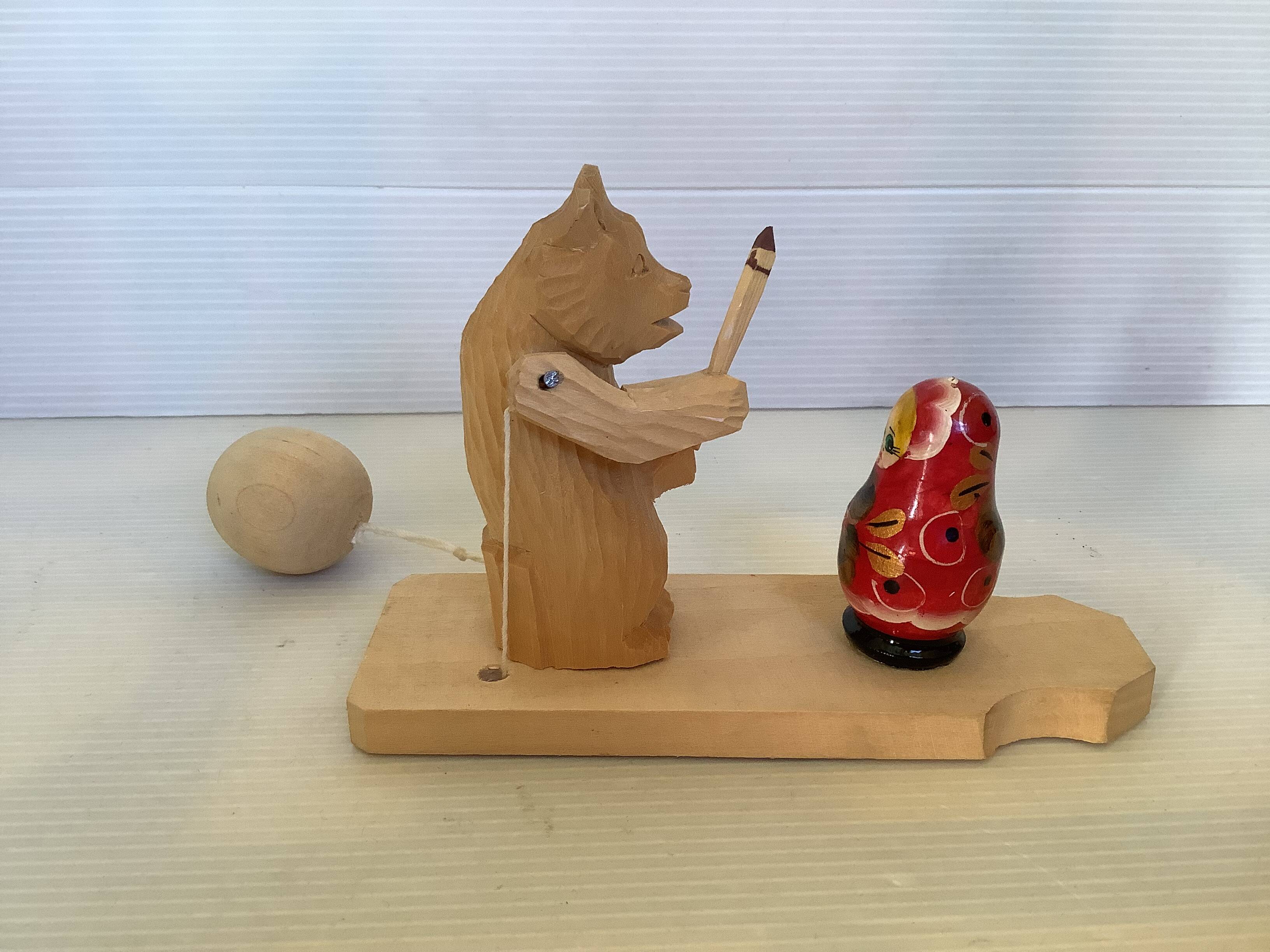Bogorodskaya traditional Russian wooden bear and matryoshka toy