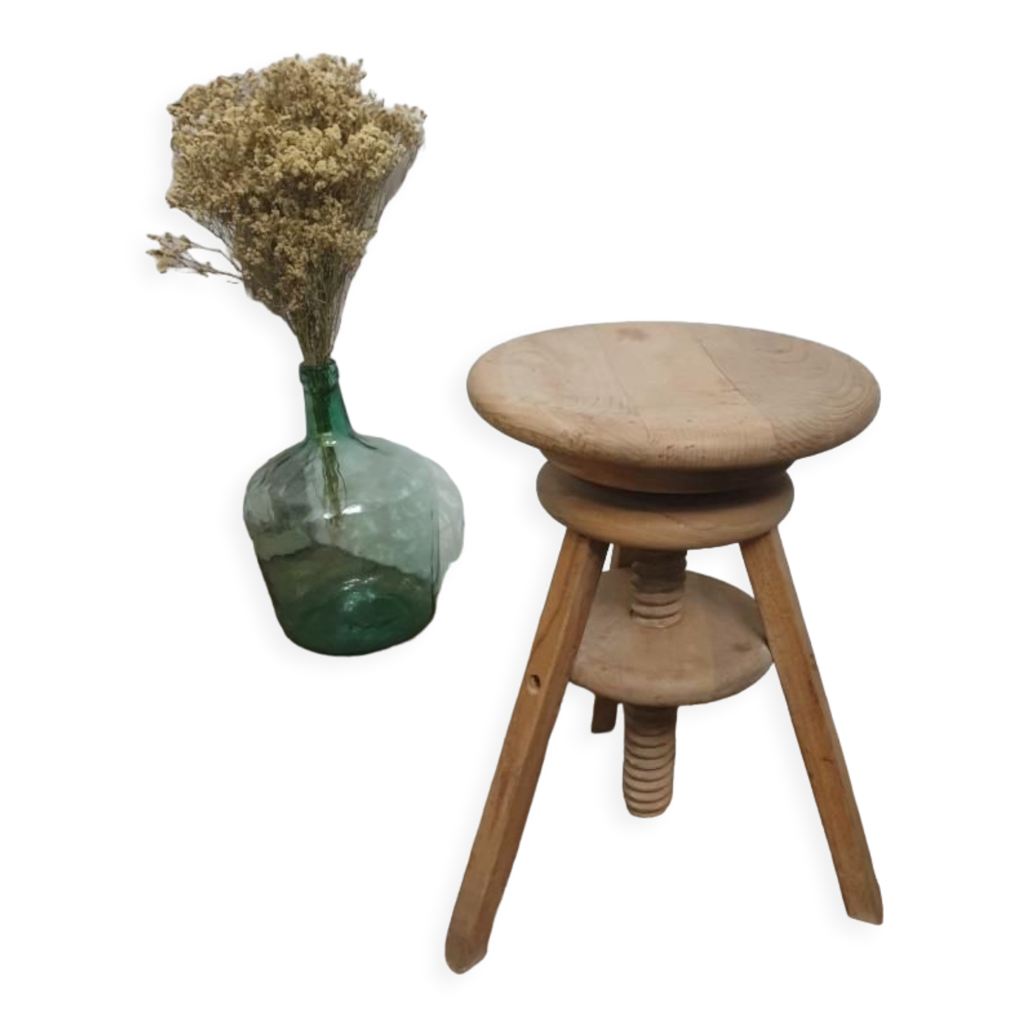 Vintage screw stool - Natural wood stool