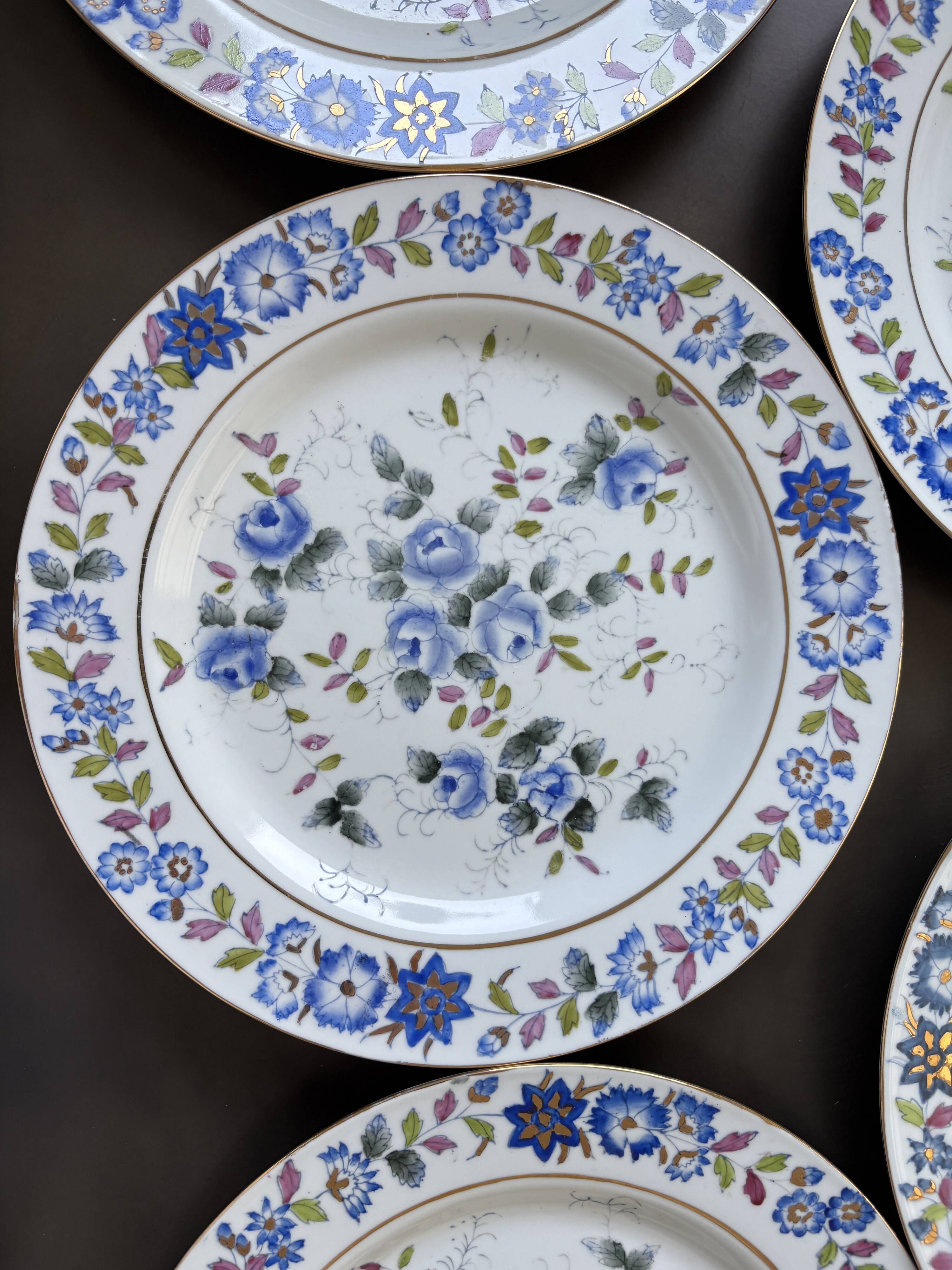 Lot de 6 assiettes plates florales vintage