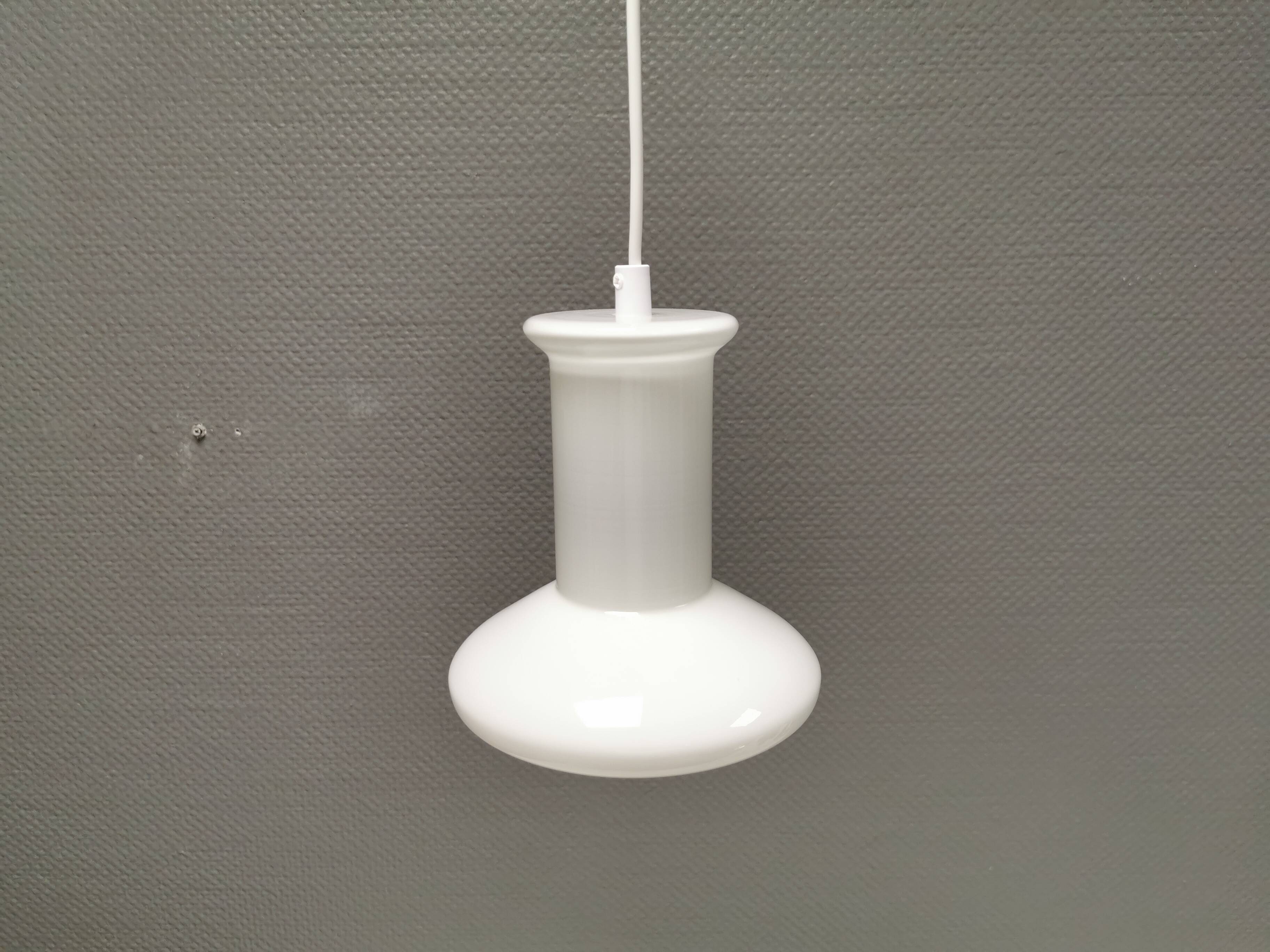 Double layered opal glass lamp, produced at Holmegaard Glassworks for Lyskaer Lighting, Denmark 70s