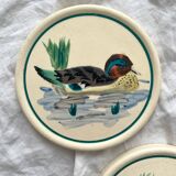 2 bottle coasters with duck decoration "Nimrod" Longwy earthenware