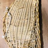 Vintage half moon rattan mirror