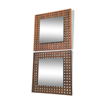 Vintage Pair of Square Walnut Mirrors Produced by Sant'Ambrogio e Deberti, Italy