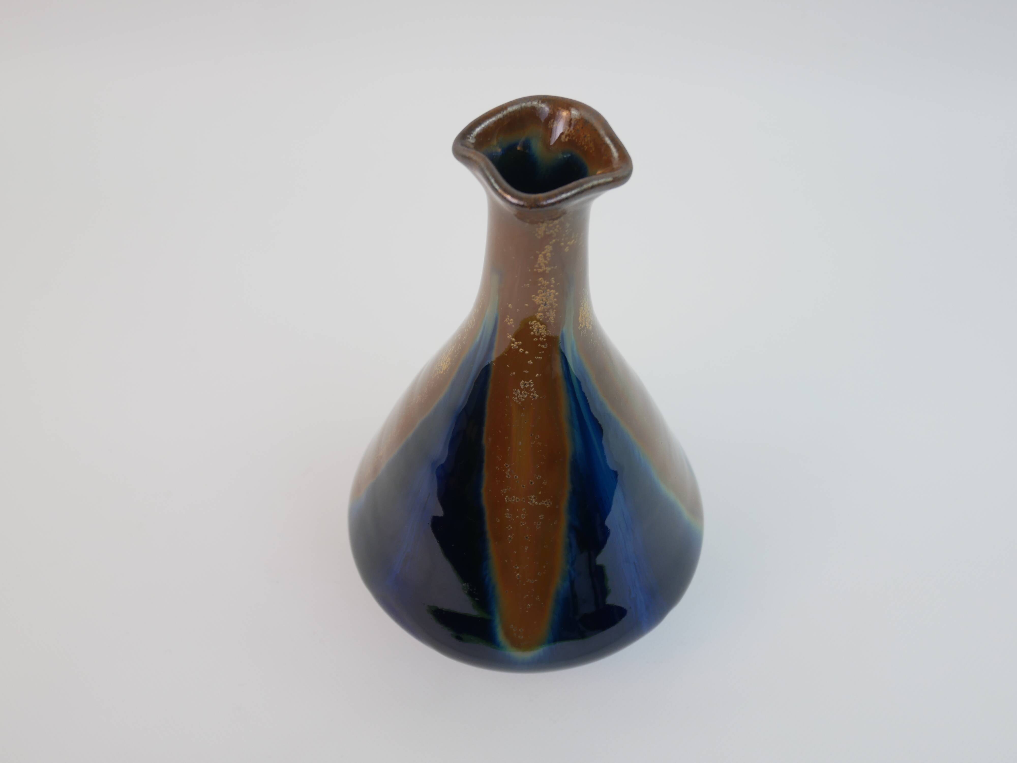 Fournier Demars vase in blue enameled ceramic