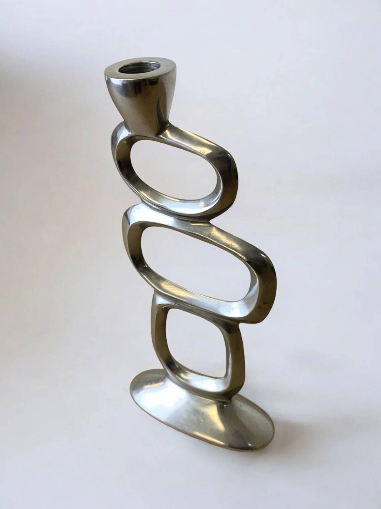 Circle candlestick by Matthew Hilton, solid aluminium, circa 1980