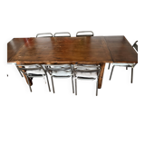 Solid cherry farmhouse table + 8 metal chairs - 2 extensions