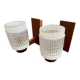 Pair of Scandinavian wall sconces in glass and teak, 1960s