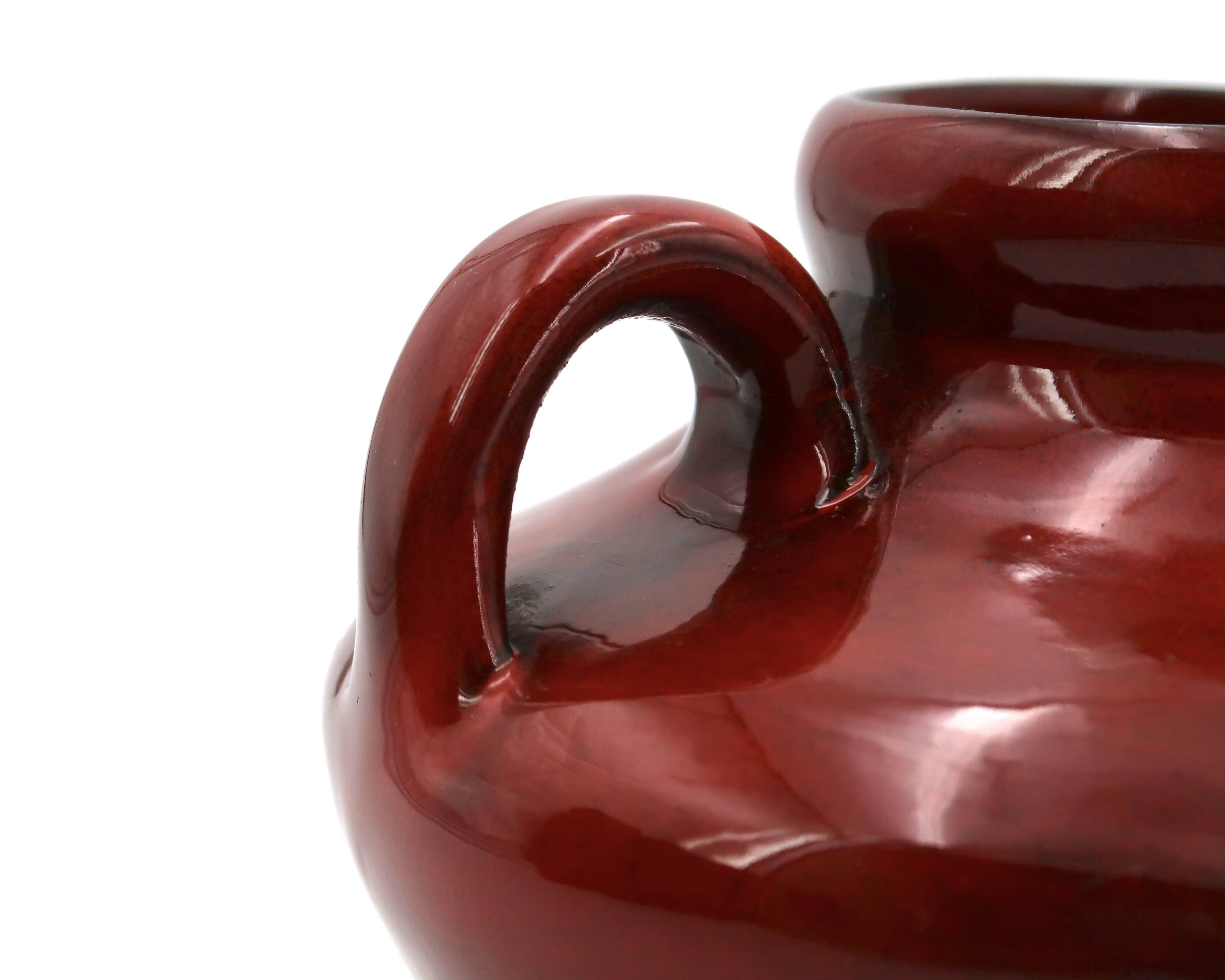 Blood red ceramic handled vase by Max Idlas, 1960s.