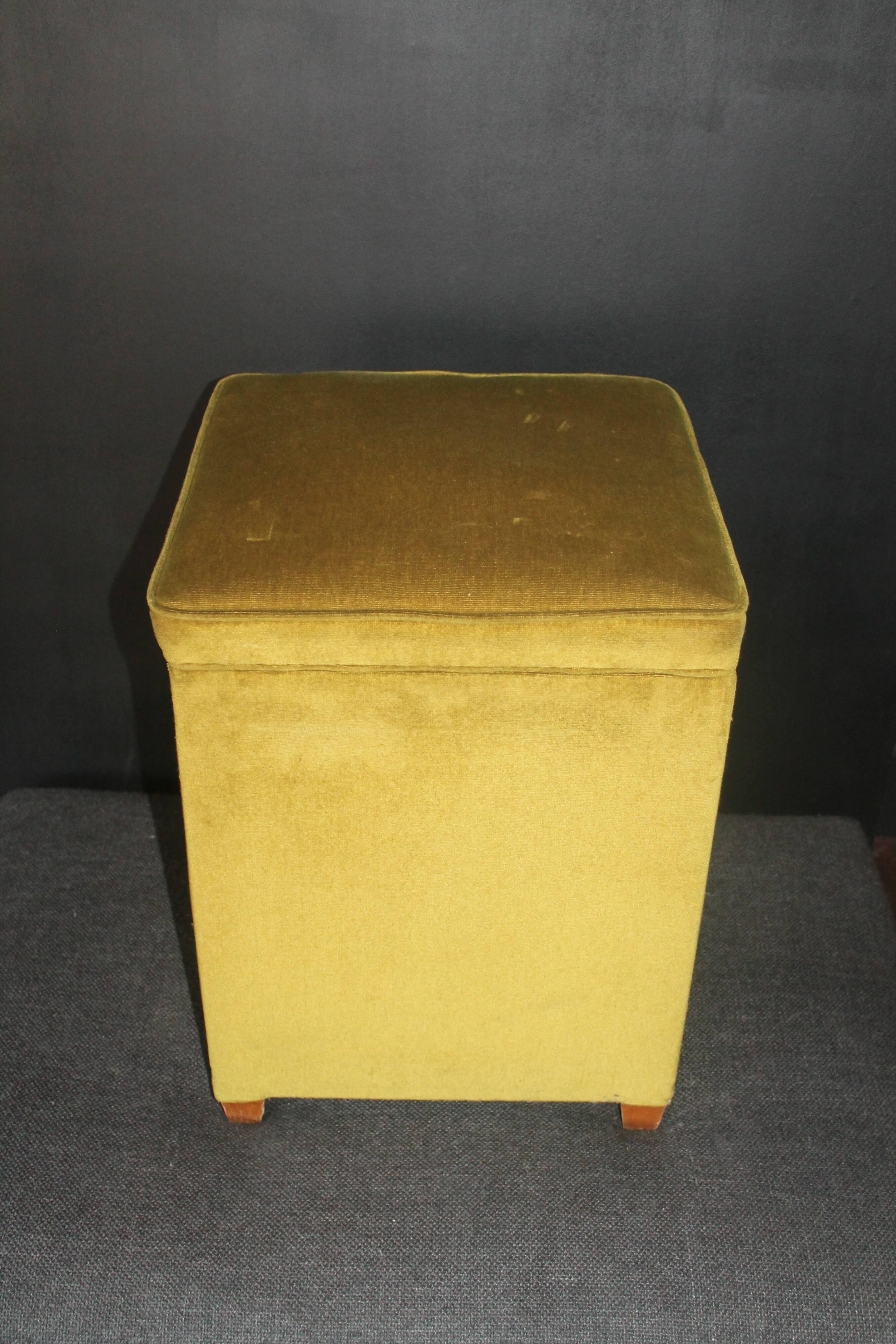 Pouf en velours vert vintage des années 60